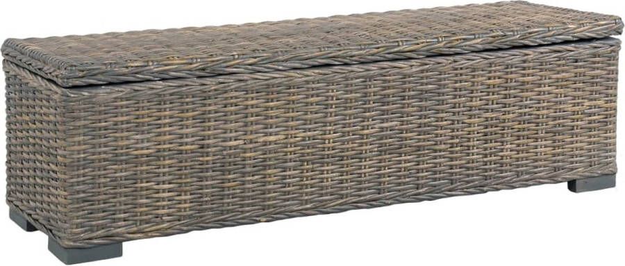 The Living Store Opbergbox 120 cm kubu rattan en massief mangohout grijs Hocker - Foto 2