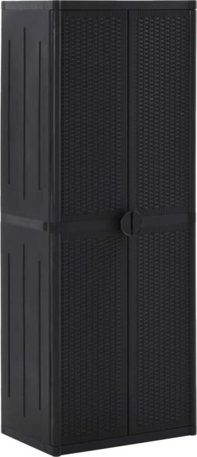 The Living Store Tuinkast Rattan-look 65 x 45 x 172 cm zwart 100% PP Met 4 schappen Tuinkast Opbergkast Outdoor Storage Veranda Kast Ratan Kast