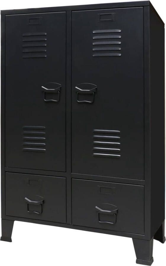 The Living Store Kledingkast industriële stijl 67x35x107 cm metaal zwart Kledingkast Opbergkast Industriële Stijl Metalen Kast Zwarte Kast - Foto 2