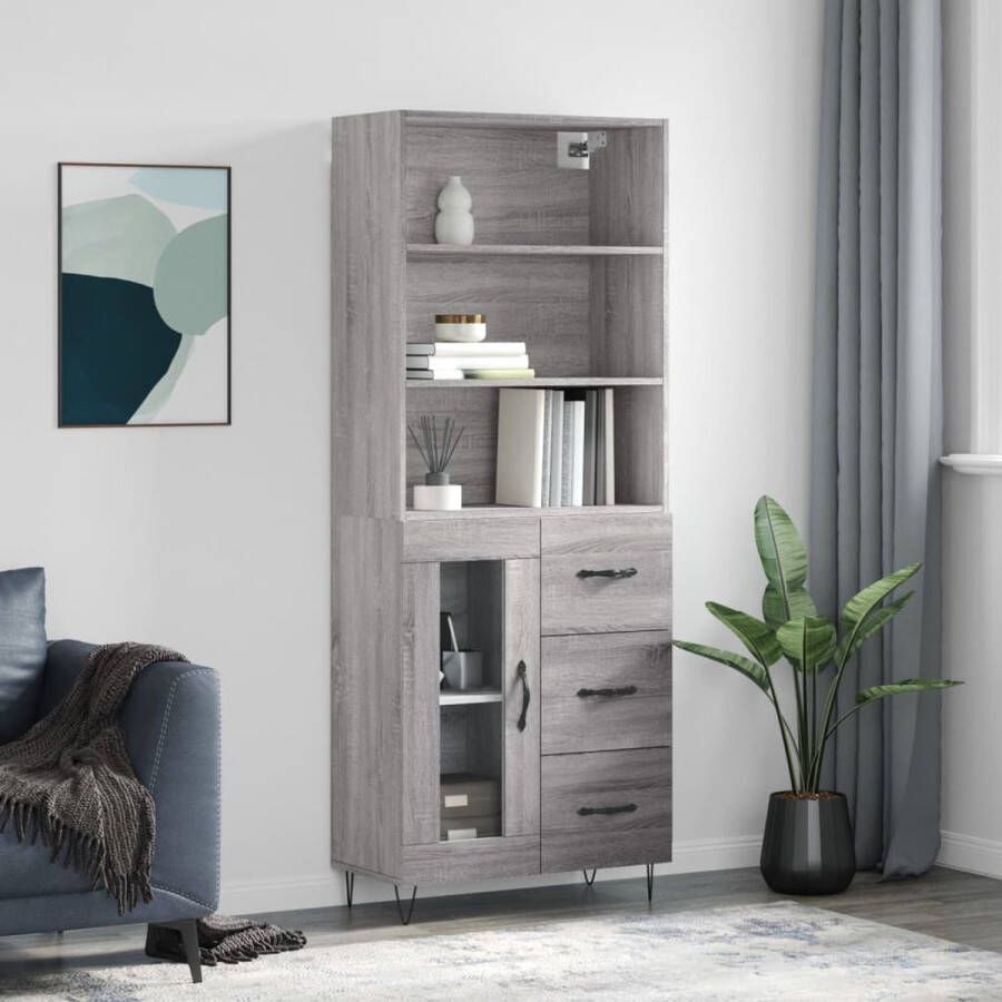 The Living Store Opbergkast Dressoir 69.5x34x180 cm Grijs Sonoma Eiken Duurzaam Materiaal