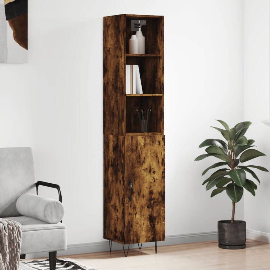 The Living Store Hoge kast 34 5x34x180 cm bewerkt hout gerookt eikenkleurig Hoge Kast Opbergkast Houten Kast Met Lade Bruine Kast - Foto 4