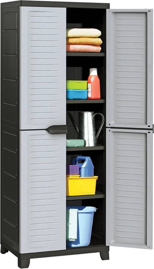 The Living Store Opbergkast Kunststof 65 x 45 x 181 cm Grijs Opslagkast Bergruimte Kast Plastic Kast Grijze Kast - Foto 2