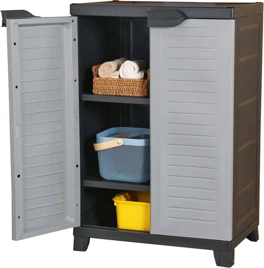 The Living Store Opbergkast Kunststof 65 x 45 x 97 cm Grijs Opslagkast Bergruimte Plastic Kast Grijze Kast Keuken Kast - Foto 2