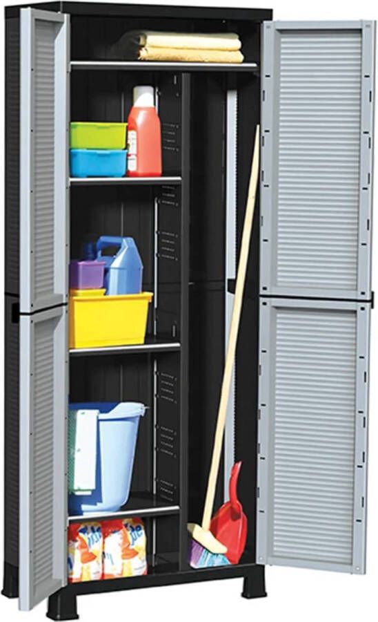 The Living Store Opbergkast Kunststof 68 x 39 x 171.5 cm Grijs Met 2 deuren en 6 schappen Opslagkast Opbergkast Plastic Kast Grijze Kast Kunststof Kast - Foto 2