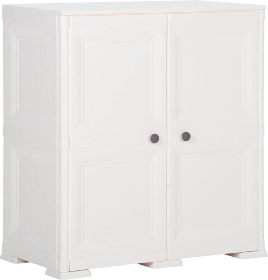 The Living Store Opbergkast Kunststof 79 x 43 x 85.5 cm Anorawit 2 deuren Draagvermogen 30 kg Opslagkast Opbergkast Plastic Kast Witte Kast Houten Look Kast - Foto 2