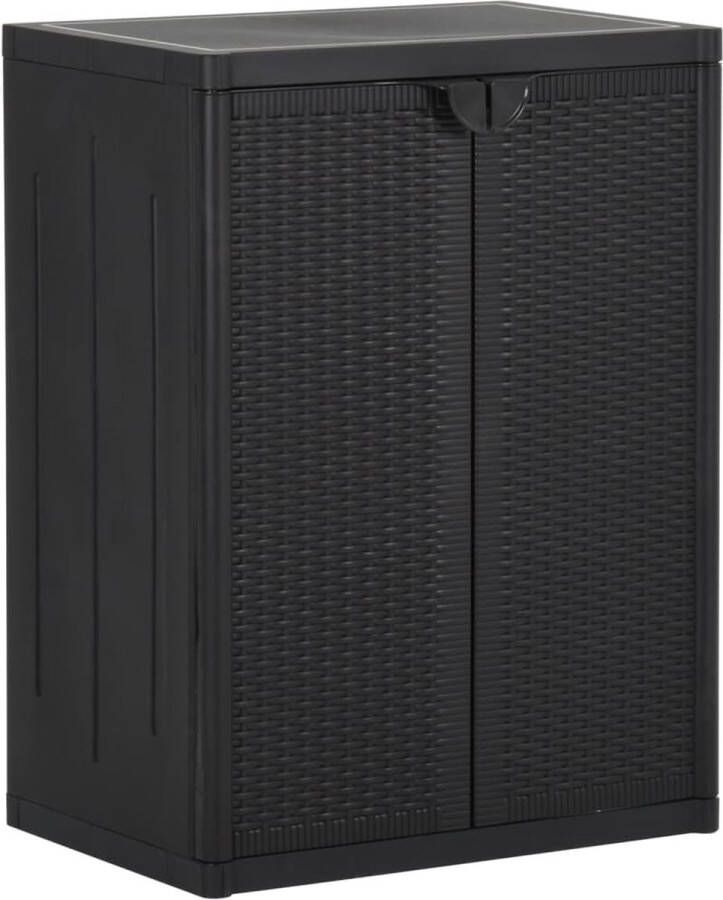 The Living Store Tuinkast 65x45x88 cm polypropyleen rattan zwart Opslagkast Tuinkast Buitenschrank Rattan Look Zwarte Kast - Foto 2