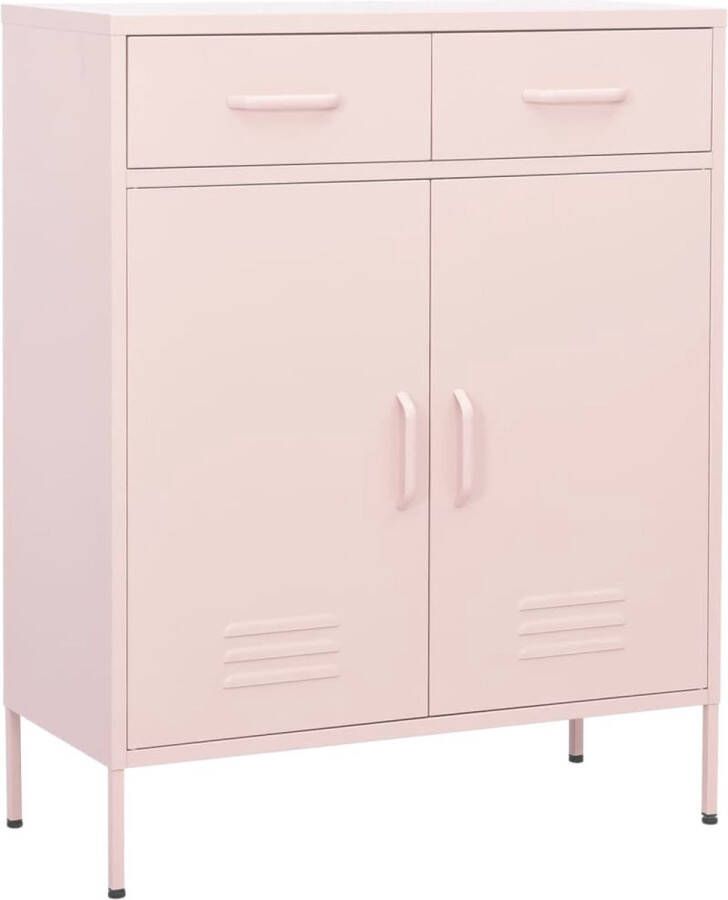 The Living Store Opbergkast Staal 80 x 35 x 101.5 cm Roze Opslagkast Rozenkleurige Kast Metalen Kast Staalkast Opbergruimte - Foto 2