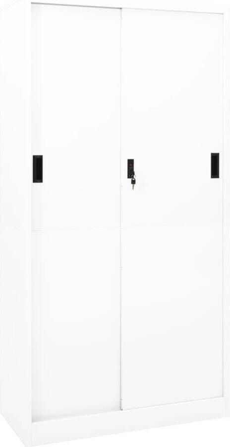 The Living Store Opbergkast Staal 90 x 40 x 180 cm Schuifdeur Verstelbare schappen Opslagkast Kantoor Kast Metalen Kast Witte Kast Schuivende Deur - Foto 2