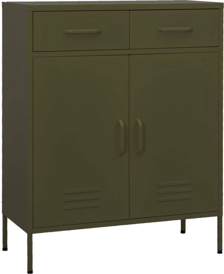 The Living Store Opbergkast Stalen Kast 80x35x101.5 cm Olijfgroen Opslagkast Metalen Kast Groene Kast Olijfgroene Kast Livingroom Meubilair - Foto 2