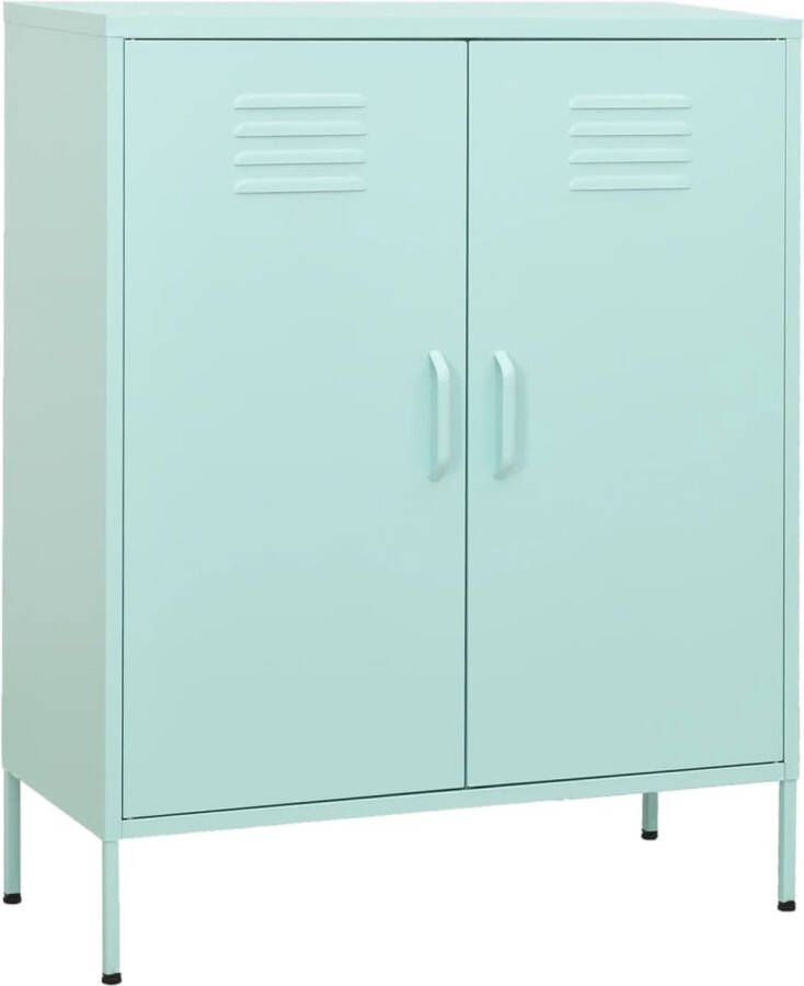 The Living Store Opbergkast Zijkast 80 x 35 x 101.5 cm Mint Staal Opslagruimte Side Table Metalen Kast Groene Kast Vintage Kast - Foto 2