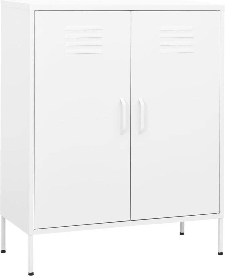 The Living Store Opbergkast Zijkast 80 x 35 x 101.5 cm Staal Wit Opslagkast Side Table Zithoek Woonaccessoires Stalen Kast - Foto 2