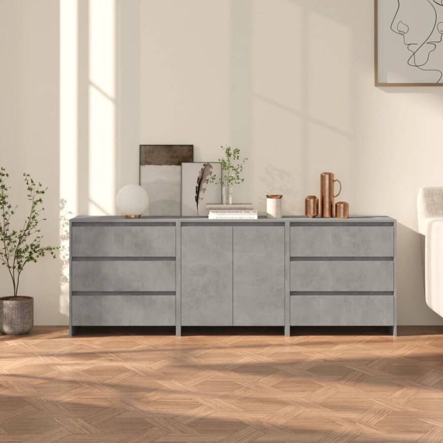 The Living Store Opbergkasten Betongrijs Dressoir met deuren 70x40x75cm Dressoir met lades 70x41x75cm