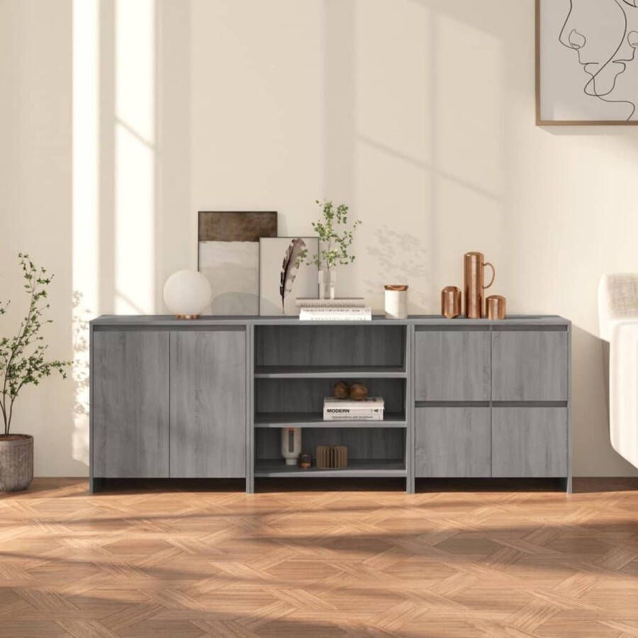 The Living Store Opbergkasten Grijs Sonoma eiken Dressoir 2 deuren Dressoir schappen Dressoir 4 deuren