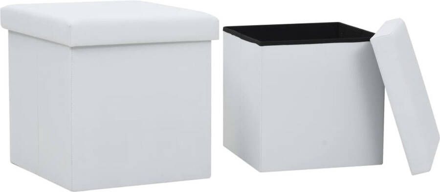 The Living Store Opbergkrukken inklapbaar 2 st kunstleer wit Opbergkrukken Zitkrukken Opbergbox Multifunctionele Stoel Salontafel - Foto 3