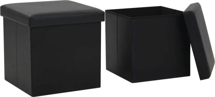 The Living Store Opbergkrukken Zwart 38 x 38 x 38 cm PVC 100% 2 stuks - Foto 2