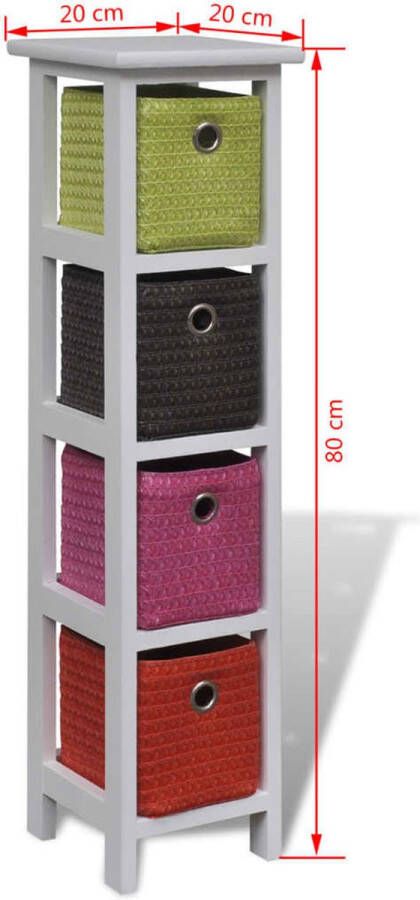 The Living Store Opbergrek Houten Meubel 20 x 20 x 80 cm Met 4 Weefmanden - Foto 2