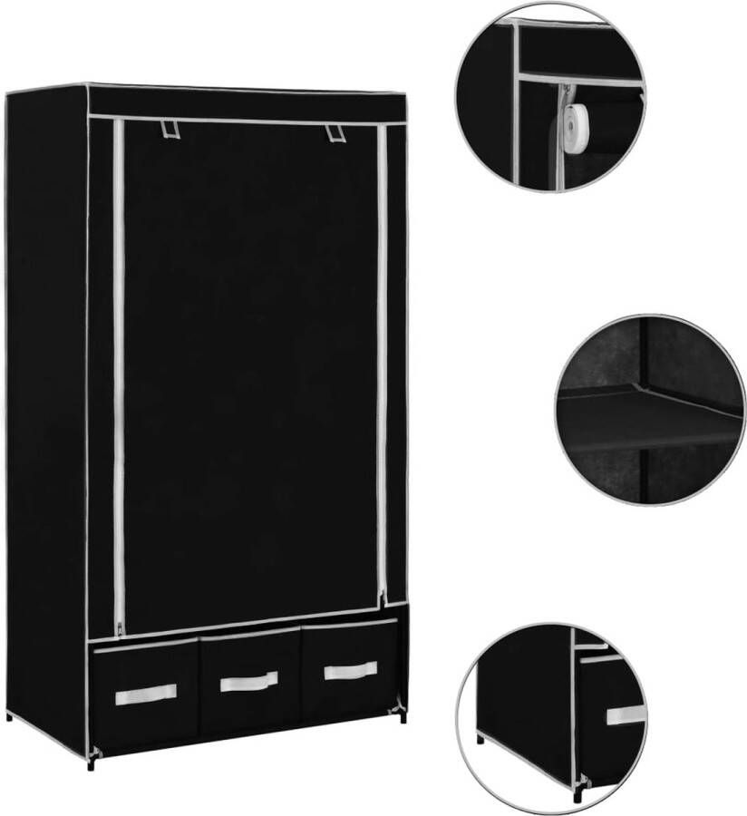 The Living Store Opvouwbare Kast Zwart 87x49x159 cm Met 3 lades Opvouwbare Kast Zwarte Kast Kledingkast Opslagkast Ladekast