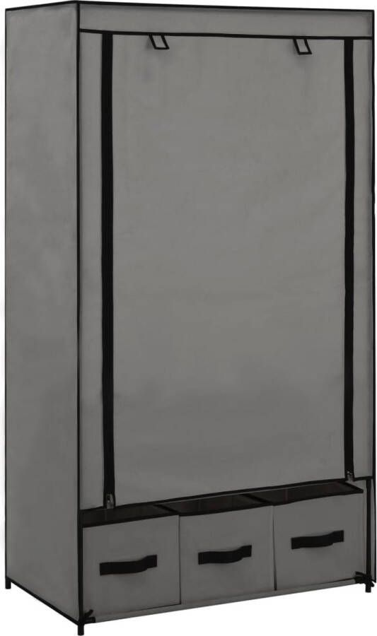 The Living Store Opvouwbare Kledingkast Grijs 87 x 49 x 159 cm Met 3 lades Opvouwbare Kledingkast Met Lades Grijze Kledingkast Kledingopslag Opbergkast - Foto 2