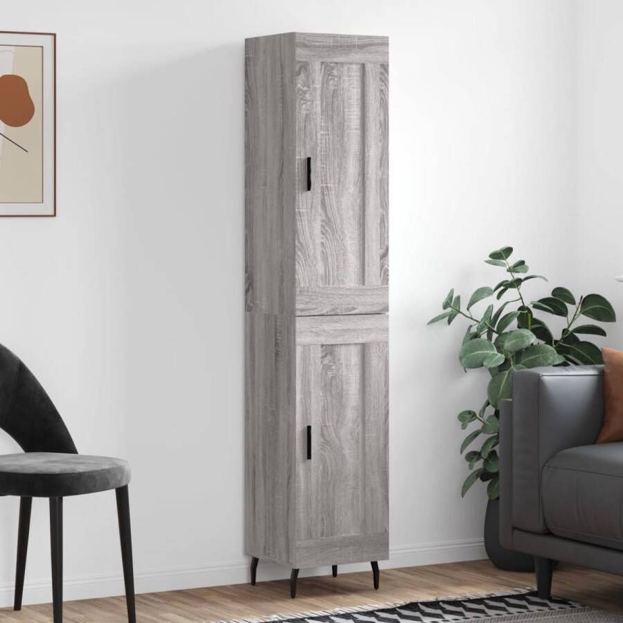 The Living Store Opzetkast Hoge kast Grijs Sonoma Eiken 34.5 x 34 x 180 cm Duurzaam hout en metaal