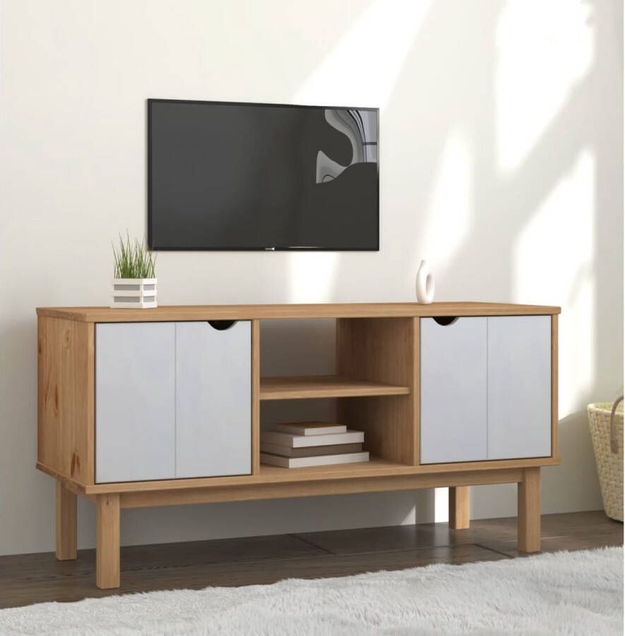 The Living Store OTTA TV-kast 113.5 x 43 x 57 cm Scandinavisch design Massief grenenhout Stabiel frame Voldoende opbergruimte Display functie - Foto 2