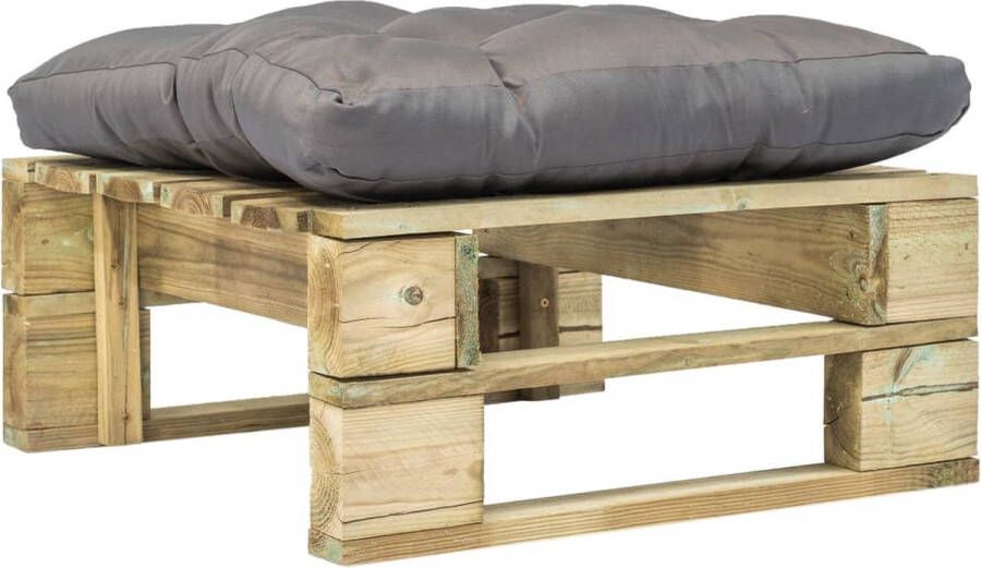 The Living Store Pallet Hocker Tuinmeubel 60 x 60 x 35 cm Grijs kussen - Foto 2