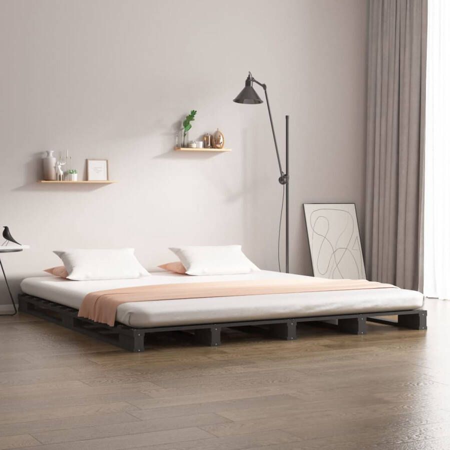 The Living Store Palletbed massief grenenhout grijs 150x200 cm 5FT King Size Palletbed Palletbedden Bed Slaapkamermeubel Bedframe Eenpersoonsbed Tweepersoonsbed Houten Bed Frame Bedbasis - Foto 2