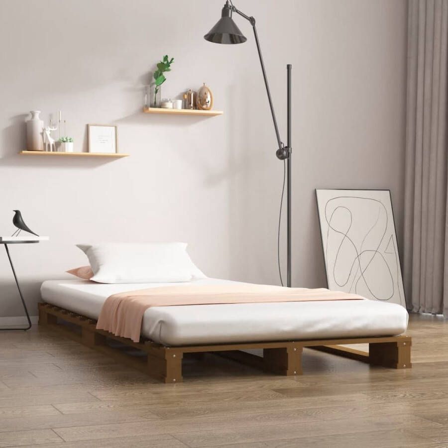 The Living Store Palletbed massief grenenhout honingbruin 100x200 cm Palletbed Palletbedden Bed Slaapkamermeubel Bedframe Eenpersoonsbed Houten Bed Frame Bedbasis