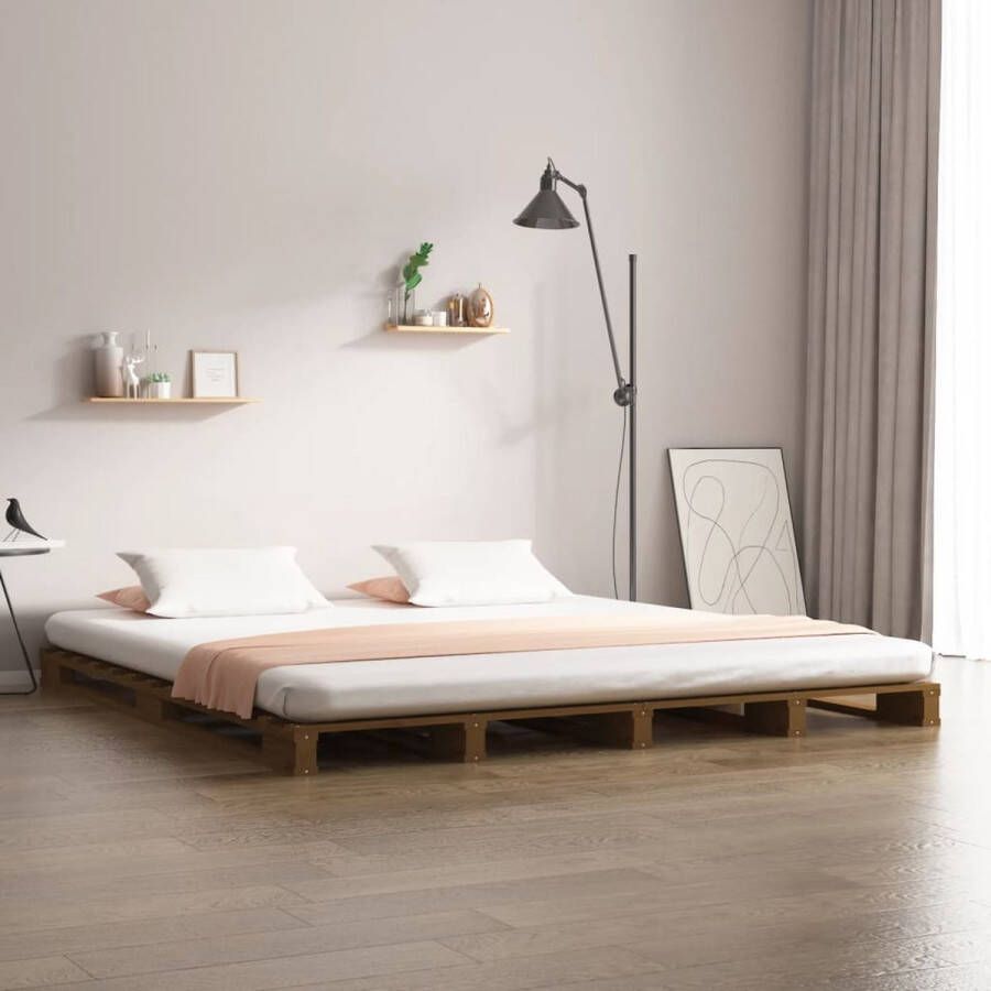 The Living Store Palletbed massief grenenhout honingbruin 120x200 cm Palletbed Palletbedden Bed Slaapkamermeubel Bedframe Eenpersoonsbed Tweepersoonsbed Houten Bed Frame Bedbasis - Foto 2