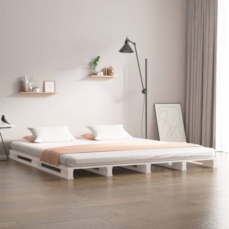 The Living Store Palletbed massief grenenhout wit 140x190 cm Palletbed Palletbedden Bed Slaapkamermeubel Bedframe Eenpersoonsbed Tweepersoonsbed Houten Bed Frame Bedbasis