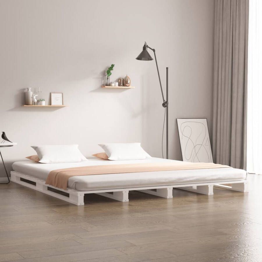 The Living Store Palletbed massief grenenhout wit 150x200 cm 5FT King Size Palletbed Palletbedden Bed Slaapkamermeubel Bedframe Eenpersoonsbed Tweepersoonsbed Houten Bed Frame Bedbasis - Foto 2
