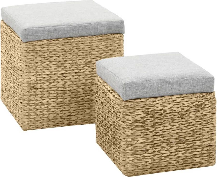 The Living Store Poefenset Zeegras 43x43x44 cm en 34x34x34 cm Grijs kussen 100% Polyester Zeegraspoefs Poefset Hockers Loungehocker Relaxstoel - Foto 3