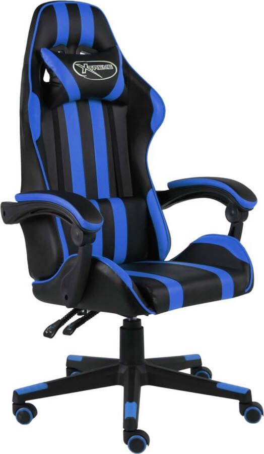 The Living Store Racestoel Luxe kunstleren gamingstoel Verstelbaar en comfortabel Blauw zwart 62 x 69 cm (B x D) Hoogte- 115-130 cm - Foto 2