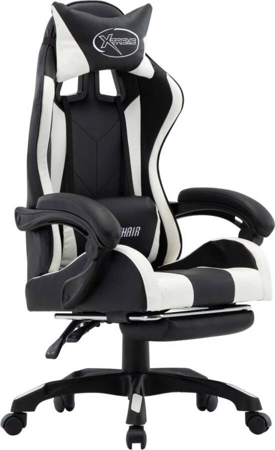 The Living Store Racestoel Luxe Gaming bureaustoel verstelbaar wit zwart 64x65x(111.5-119) cm Gamingstoel Racecarstoel Bureaustoel Kantoorstoel Gamingchair - Foto 2