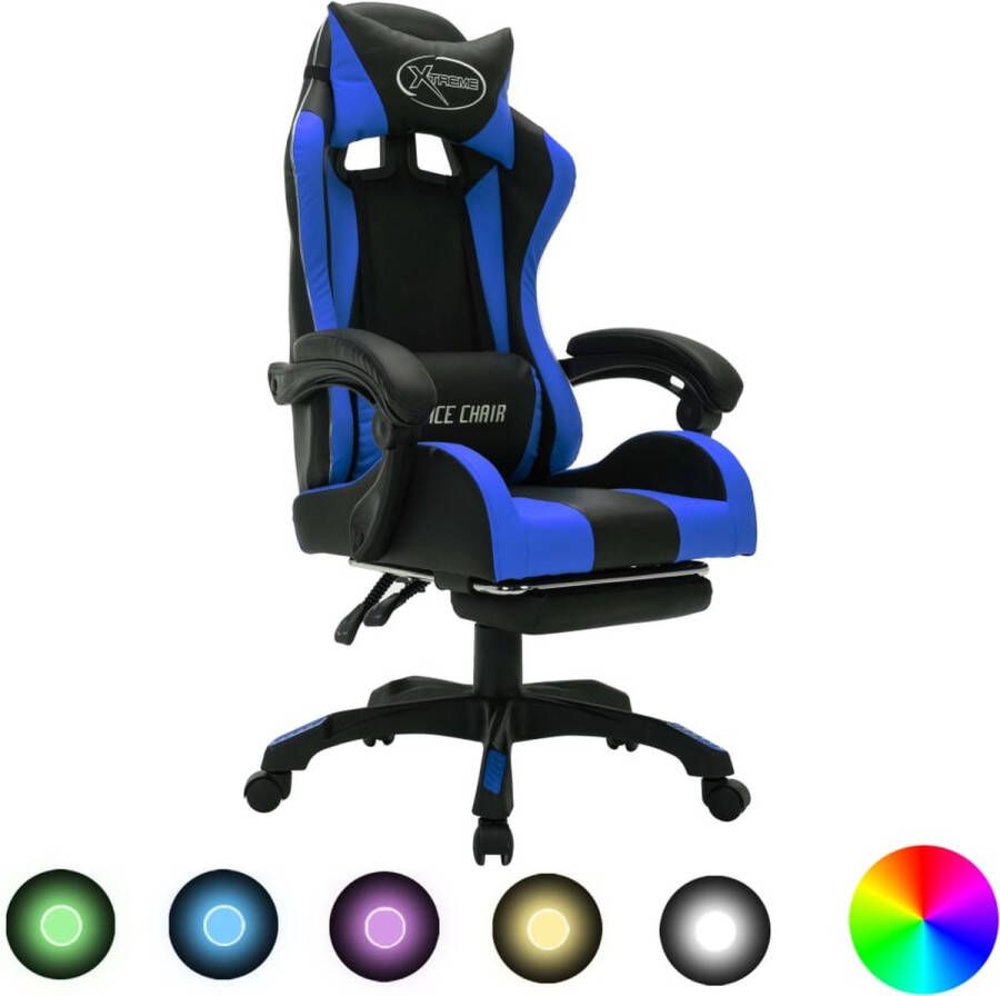 The Living Store Racestoel met RGB LED-verlichting kunstleer blauw en zwart Bureaustoel - Foto 2