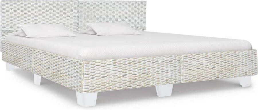 The Living Store Rattan Bedframe 210 x 189 x 77 cm Grijs Handgemaakt van mahonie- en mangohout en rattan Geschikt voor 180 x 200 cm matras (exclusief matras) - Foto 2