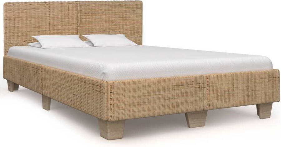 The Living Store Bedframe handgeweven echt rattan 160x200 cm Rattan Bed Frame Houten Bed Massief Hout Bed King Size Bed Tweepersoonsbed - Foto 2