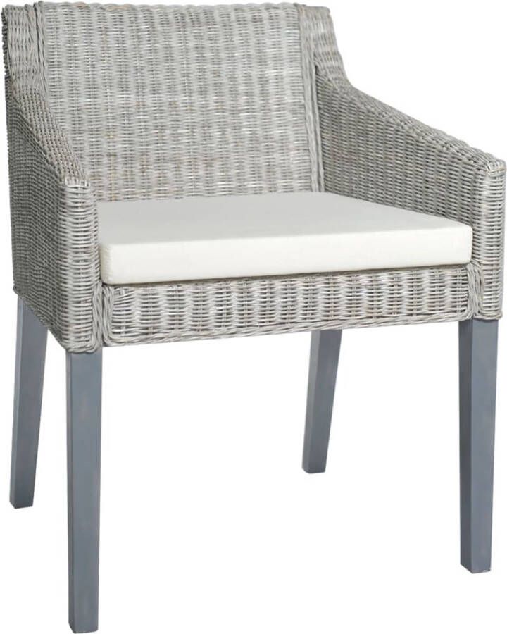 The Living Store Rattan Eetkamerstoel 60x60x79 cm Grijs Crèmewit kussen Eetkamerstoel Rattan Meubels Lounge Stoel Binnen Stoel Moderne Stoel - Foto 2