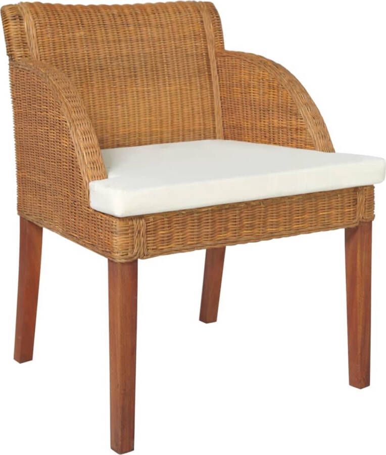 The Living Store Rattan Eetkamerstoel Natuurlijk Rattan 60x59x76cm Lichtbruin Crèmewit kussen - Foto 2