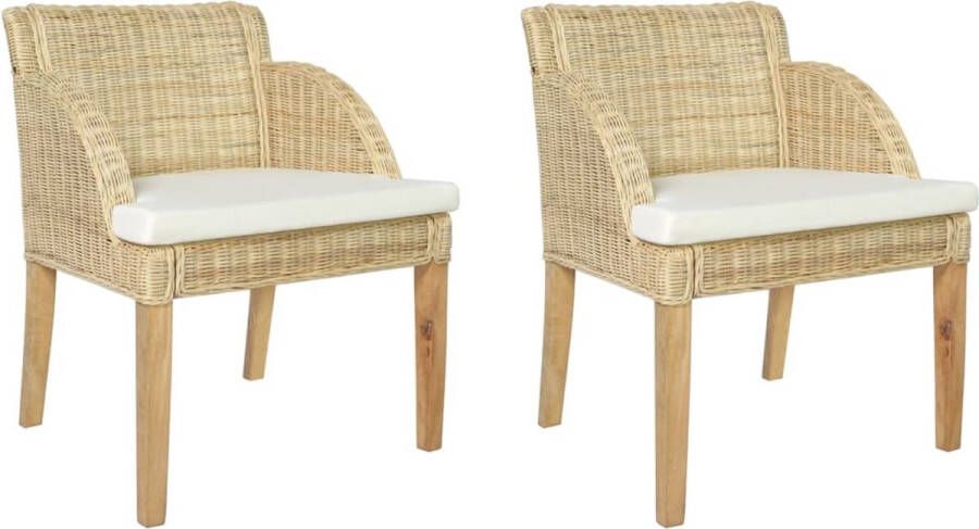 The Living Store Rattan eetkamerstoelen Crèmewit 60 x 59 x 76 cm (B x D x H) - Foto 2