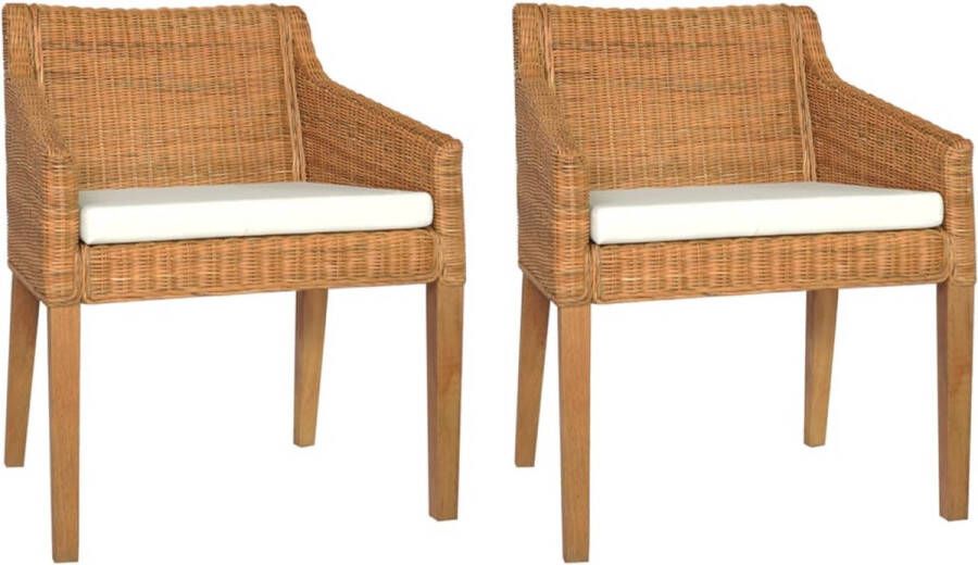 The Living Store Rattan Eetkamerstoelen Lichtbruin 60x60x79 cm Dik gevoerde kussens - Foto 2