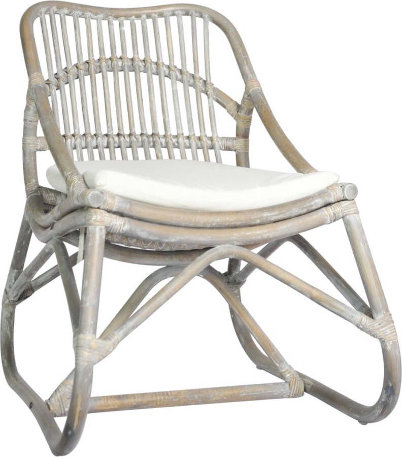 The Living Store Rattan Relaxstoel 73 x 50 x 78 cm Crèmewit Kussen Grijs Frame - Foto 2