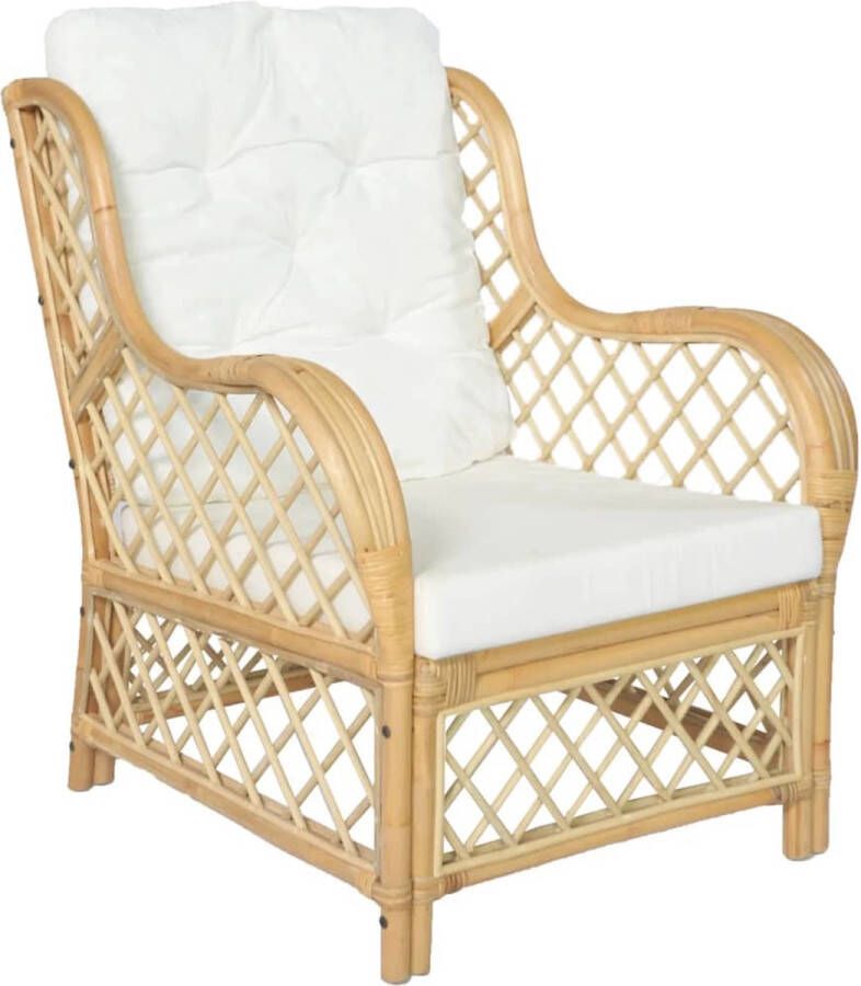 The Living Store Rattan Stoel Zitmeubel 81 x 70 x 90 cm Crèmewit kussen Rattanstoel Lounge Stoel Binnentuin Meubilair Tuinstoelen Relaxfauteuil - Foto 3