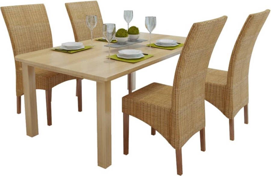 The Living Store Rattan Stoelenset Handgeweven 45 x 62 x 93 cm Massief mangohout Set van 4 - Foto 2