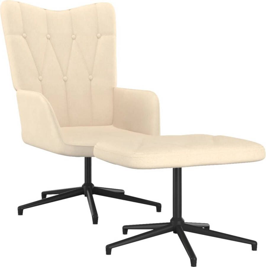 The Living Store Relaxfauteuil A Relaxstoel Crème 62 x 68 x 98 cm 360 graden draaibaar Stof en staal - Foto 2