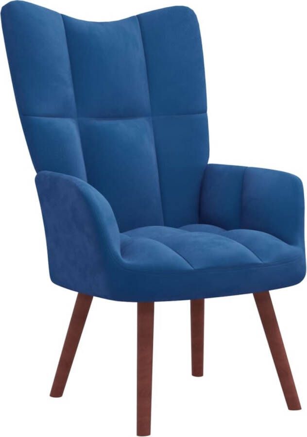 The Living Store Relaxstoel Blauw Fluweel 61.5x69x95.5 cm Blokpatroon Schuim - Foto 2