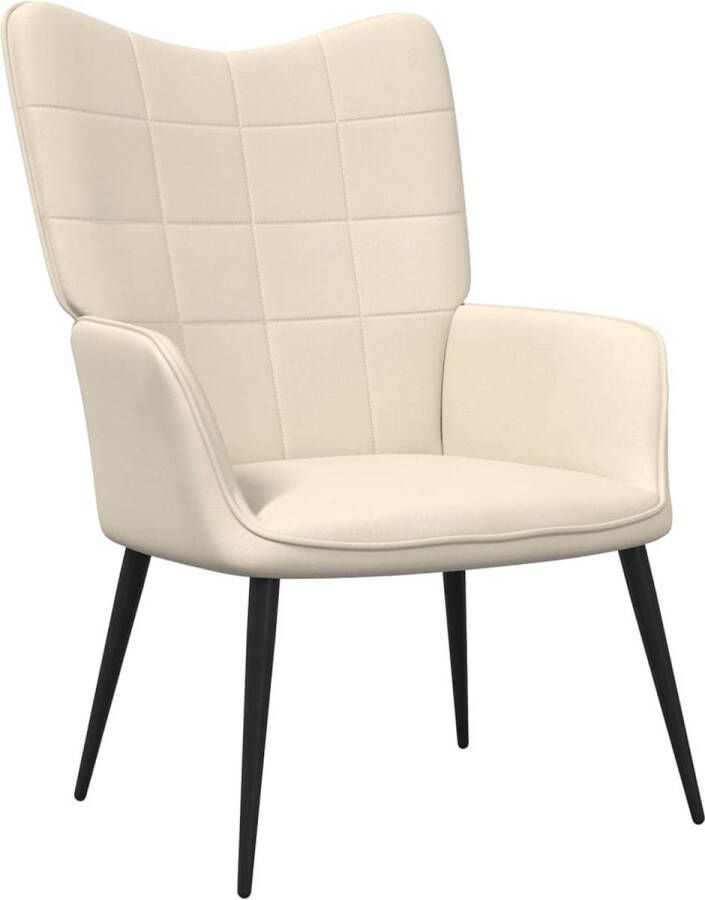 The Living Store Relaxstoel Blokpatroon 61 x 70 x 96.5 cm Crème Stof en Staal Montage vereist - Foto 2