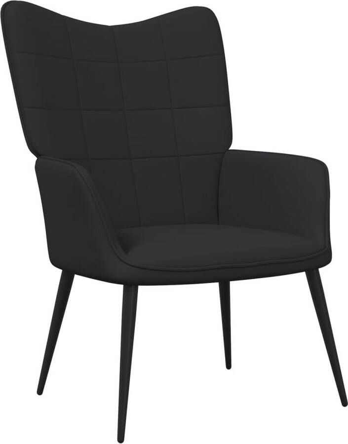 The Living Store Relaxstoel Chique en elegant Blokpatroon Stof en staal 61 x 70 x 96.5 cm Relaxstoel Fauteuils Lounge Chair Zwarte Stoffen Meubels Moderne Stoelen - Foto 2