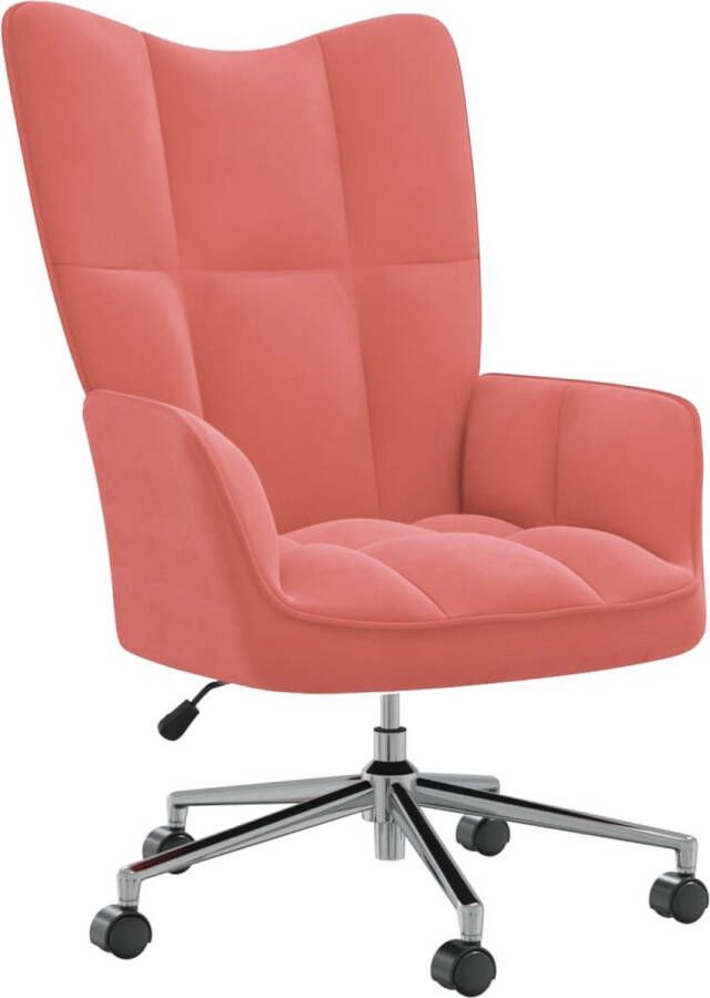 The Living Store Relaxstoel chique en elegant bureaustoel Afmeting- 61.5 x 69 x (94.5 102) cm Kleur- roze Materiaal- fluweel en staal - Foto 2