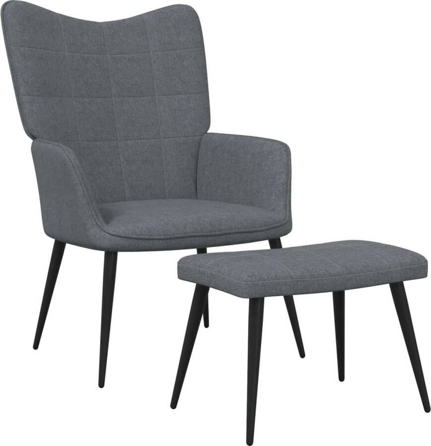 The Living Store Relaxstoel Donkergrijs Stof en staal 61 x 70 x 96.5 cm Met voetenbank Relaxstoel Fauteuils Lounge Chair Loungestoel Tuinmeubel - Foto 3