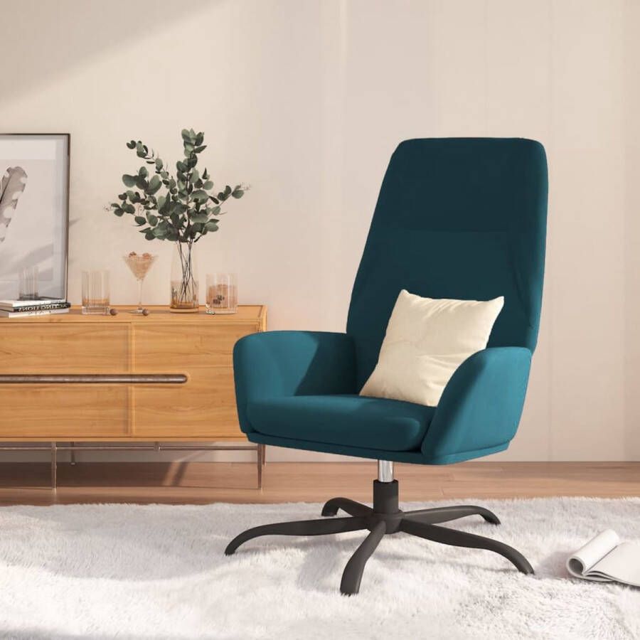 The Living Store Relaxstoel fluweel blauw 70 x 77 x 94 cm 360 graden draaibaar